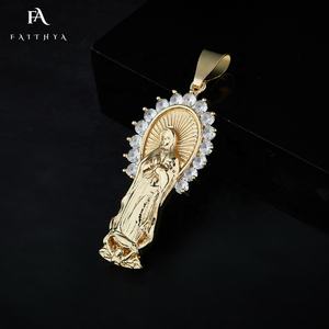 FP1014 Cadenas de Oro 14K, Joyería Fina de <span class=keywords><strong>Moda</strong></span>, Regalos para Hombre, Mujer y Unisex, Dije de la Virgen María con Halo de Diamantes - Product Image 2
