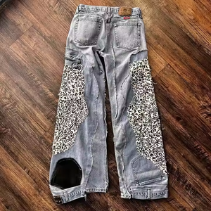 Pantalones vaqueros <span class=keywords><strong>holgados</strong></span> para hombre con acabado de pepinillo roto de lona dañada de gran tamaño de alta calidad en estilo Hip Hop de calle Vintage - Product Image 2