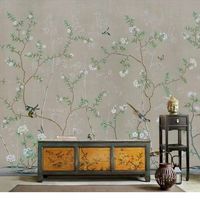 Papier peint mural vintage à motifs d'oiseaux et de fleurs, design floral exquis avec branches pour salon, chambre à coucher, décoration murale intérieure
