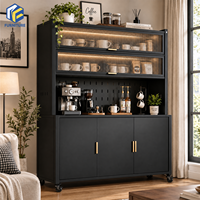 Meuble de cuisine moderne en métal avec porte basculante, étagères à vaisselle mobiles en acier résistant aux rayures, range-assiettes, butées et roulettes