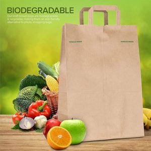 Sac en papier kraft réutilisable, écologique, grande capacité, pour l'épicerie, le supermarché, l'emballage des légumes, avec poignée plate - Product Image 3