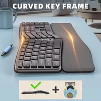 Keyboard Split Tiga Mode T1 BT/2.4G dengan Sandaran Tangan, Keyboard Isi Ulang Ukuran Penuh, Keyboard Ergonomis Senyap untuk Rumah dan Kantor