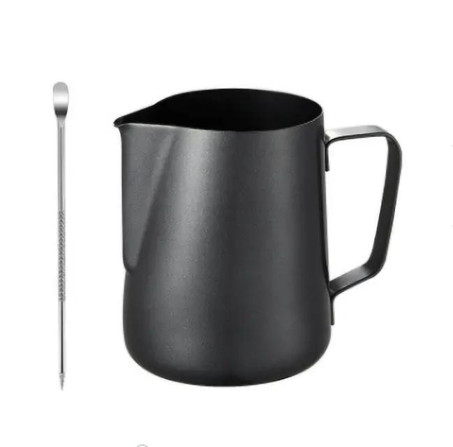 Jarra de leite para cafeteira, jarra de café inoxidável preta com 600ml