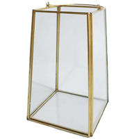 Lanterne en verre et laiton géométrique trapézoïdale moderne, centre de table de mariage, terrarium suspendu doré de luxe, bougie, décoration d'intérieur
