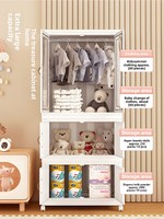 Organisateur de vêtements pour bébé, armoire pour nourrissons, pas d'assemblage requis, pliable compact, plusieurs niveaux, ouverture par porte, minimaliste moderne