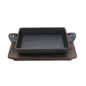 Poêle à frire peu profonde carrée en fonte, revêtement pré-assaisonné avec plateau en bois - Product Image 1