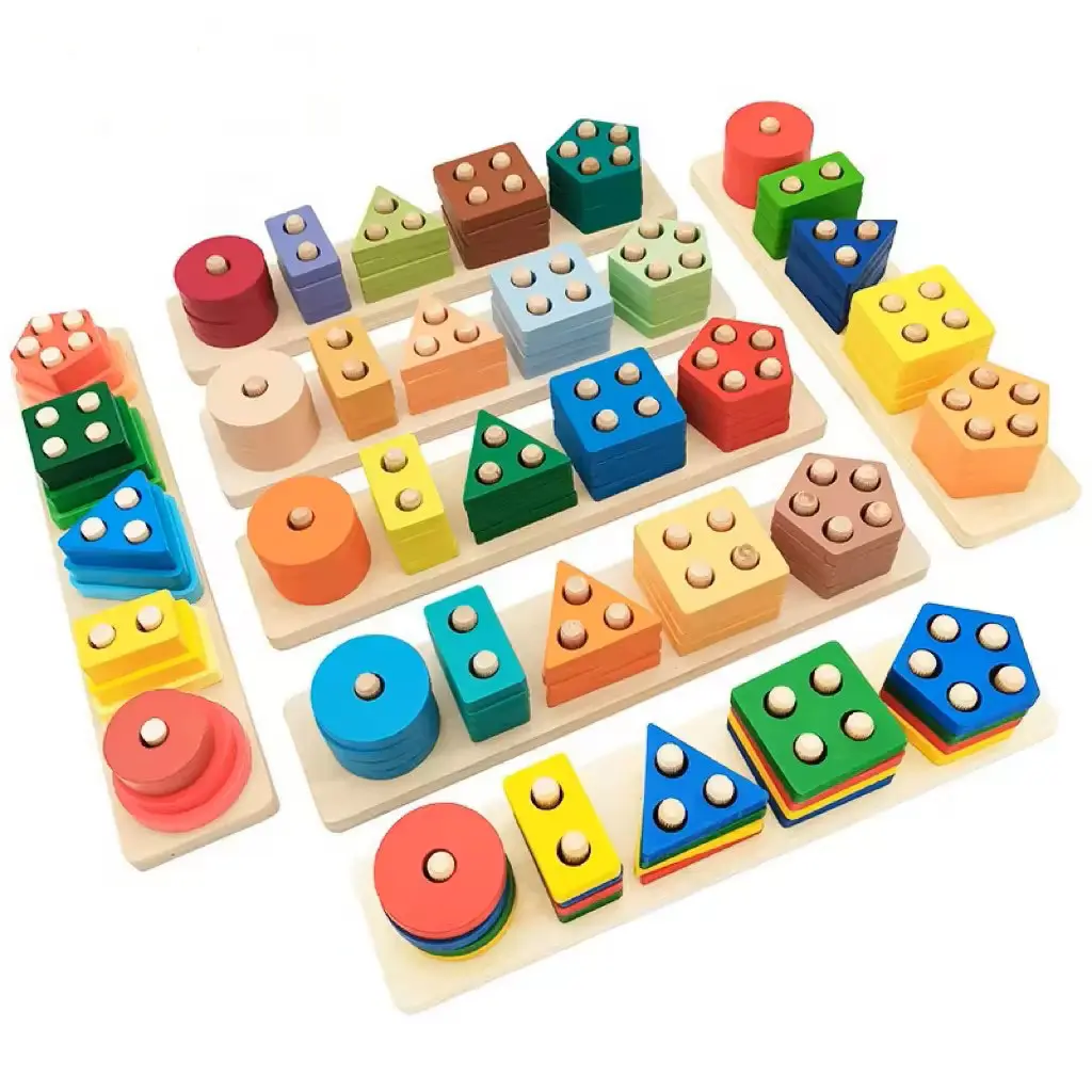 Giocattoli Montessori per bambini da 1 a 3 anni bambini bambini piccoli riconoscimento a colori Stacker forma Sorter giocattolo in legno blocchi educativi