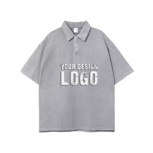 เสื้อโปโลผู้ชายสไตล์วินเทจผ้าฝ้ายลายพิมพ์แบบกำหนดเอง ทรงหลวม สตรีทฮิปฮอป ปกพับ ล้างสีแบบแอซิดวอช - Product Image 4