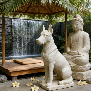 Estatua de <span class=keywords><strong>Pastor</strong></span> Alemán <span class=keywords><strong>Blanco</strong></span>, Escultura de Resina Pintada a Mano, Figura Coleccionable, Diseño de Guardián del Jardín Real Francés - Product Image 2