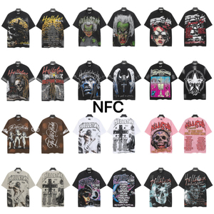 T-Shirt da <span class=keywords><strong>Uomo</strong></span> Hell Star in <span class=keywords><strong>Cotone</strong></span> 100% di Alta Qualità, Stile Vintage Lavato, Oversize 1:1, Streetwear USA con Tag NFC - Product Image 5