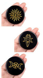 Pietra Ossidiana Lucida Intagliata Rotonda Piatta da 55mm con Albero della Vita, Stella e Luna, Base Energetica, Ornamento Artigianale Fai-da-te, Pietra Sciolta - Product Image 6