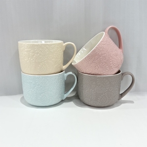 ราคาขายส่ง ชุดแก้วน้ำเซรามิกสีพื้นเรียบง่าย แก้วเซรามิกลายลายนูน แก้วกาแฟเซรามิกขายส่ง - Product Image 2