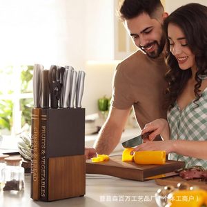 Solid Wood <b>Knife</b> Block 7pcs Magnetic Storage Rack For Kitchen Desktop Fruit Vegetable Meat <b>Bread</b> Cutting Tools - Product Image 2