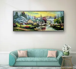 大仙油絵村の有名な画家が制作した手作りの絵立体的なフリーハンドのブラシワーク牧歌的な風景