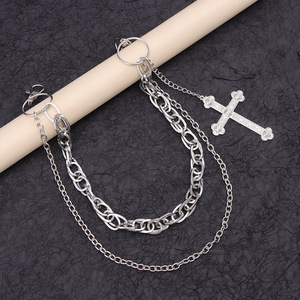 yueli <b>Cross</b> Pants Chain Tibetan <b>Silver</b> Double Layer Hip Hop Waist Chain With <b>Cross</b> Pendant For Daily Wear - Product Image 4
