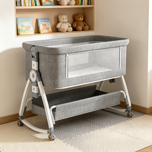 Cuna Mecedora Económica para Bebés con Sombrilla de Lino y Almacenamiento Inferior, Gran Cantidad Mínima de Pedido para Minoristas de Productos para Bebés - Product Image 1