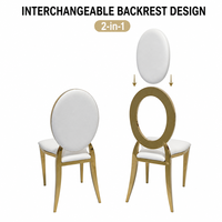 Chaise empilable de luxe moderne en acier inoxydable doré et cuir pour hôtel, événement, banquet ou mariage, idéale pour salon ou bar