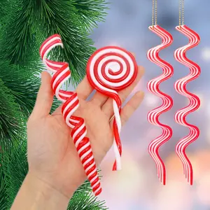 Arbre de noël suspendu décor canne à <span class=keywords><strong>sucre</strong></span> rouge blanc bonbons sucette ornements pour la fête à la maison nouvel an cadeau jouets pour enfants - Product Image 1