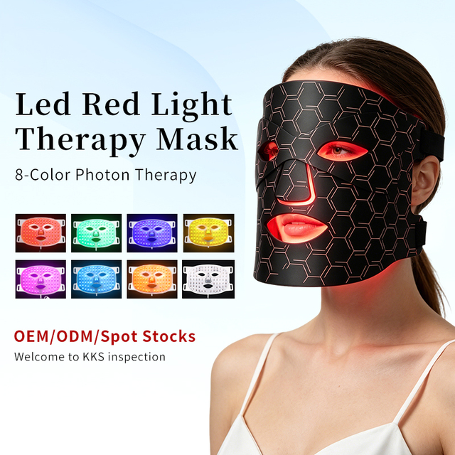 KKS Professional Silicone Red LED Light Therapy Mask with 8 Colors LEDs for Acne Treatment and Face Care