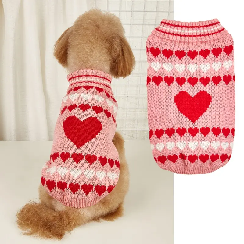 卸売犬セーターペット服小中バレンタインデーウェディングハート高級暖かいペット猫犬冬服セーター
