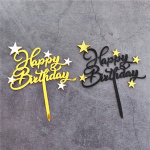 Topper para tarta de <span class=keywords><strong>feliz</strong></span> cumpleaños, 30 Uds., <span class=keywords><strong>cursiva</strong></span> de Color dorado con estrellas para suministros de decoración de tartas de fiesta de cumpleaños - Product Image 3