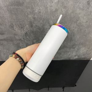 Gobelet intelligent sans fil avec haut-parleur intégré, en acier inoxydable blanc et bleu plaqué arc-en-ciel, 20 oz, avec bec verseur, expédié depuis notre entrepôt aux États-Unis - Product Image 1