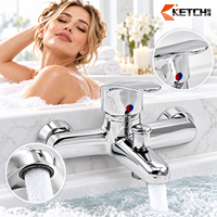 Robinet de baignoire en alliage de zinc chromé, mitigeur à levier unique avec indicateur chaud/froid et bec déviateur