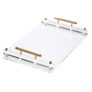 Plateau en acrylique transparent personnalisé, plateau de service en acrylique avec poignées, organisateur décoratif pour table basse de cuisine, grand plateau ottoman - Product Image 1
