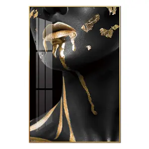 Art corporel féminin de style africain Peinture en porcelaine cristal Décoration intérieure Art doré noir Décoration de luxe Art mural