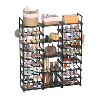 Étagère à chaussures amovible en métal à plusieurs niveaux avec crochets, grande étagère de rangement pour chaussures, étagère à chaussures empilable pour le rangement des chaussures.