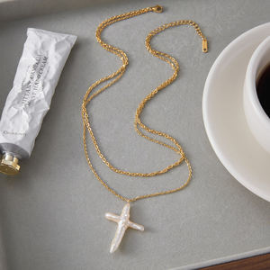 שרשרת זהב 18K צלחת נירוסטה שרשרת נירוסטה אלגנטי מים מתוקים אלגנטי מים מתוקים - Product Image 5