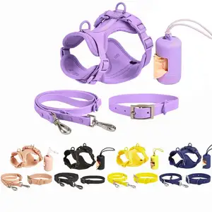 PNB Hot Sales Custom Logo Luxury Soft Waterproof Pet Collar and Leash PVC Dog Harness Set