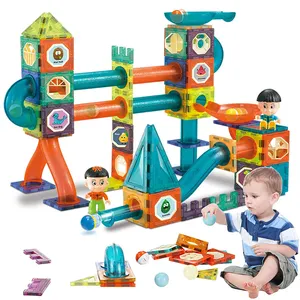 Новинка 2021 г., популярный шарик с подсветкой, Мраморная Беговая игрушка, гоночный трек, магнитные плитки, магнитные блоки, строительство, обучающие игрушки для детей