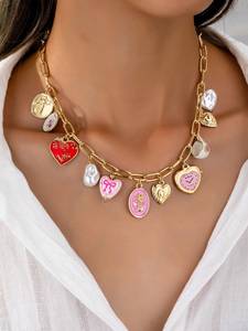 Vàng Màu Sắc Hợp Thời Trang Trái Tim Mề Đay Và Anh Đào Đa Sự Hấp Dẫn Vòng Cổ Hợp Kim Bóng Hình Dạng Liên Kết Chuỗi Cho Ngày Kỷ Niệm - Product Image 2