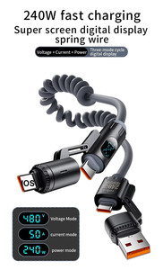 Cable de Carga Rápida Retráctil 4 en 1 de Aleación de Zinc con Pantalla de Potencia de 240W para Huawei, <span class=keywords><strong>Apple</strong></span>, Laptop y Teléfono Móvil - Product Image 5