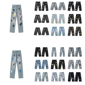 <span class=keywords><strong>Jeans</strong></span> da <span class=keywords><strong>Uomo</strong></span> di Alta Qualità in Denim Cromato, Stile Baggy Designer, Casual, Strappati, Streetwear Vintage, Blu con Cuori, Unisex, Gamba Larga - Product Image 1