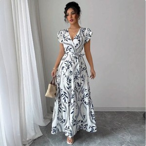 Robe d'été décontractée pour femme 2025, imprimé floral, coupe trapèze, manches courtes, ourlet naturel, longueur ras du sol, tricotée, imprimée numériquement, devant ODM - Product Image 3