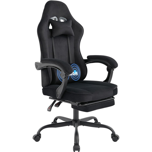 Max 180kg Full Black Massage Fabric Office Silla Upholstery Home Ergonomic Lifting Padded Computer Pc Gaming Chair with Footrest