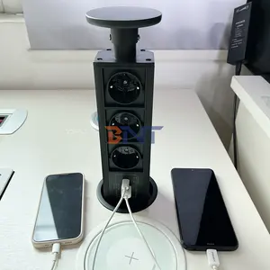 Aluminum Vertical Kitchen Table Pop-Up Power Outlet 5A Rated Current with USB Controlled Power Strip 2A1C Power Socket