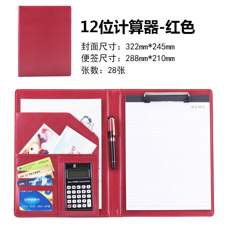 Calculadora roja estilo C de 12 dígitos con notas adhesivas.