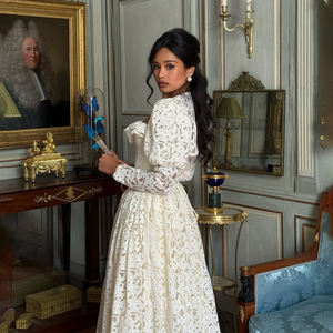 Cổ điển lấy cảm hứng từ Phụ nữ dài tay áo trắng Ren Maxi <span class=keywords><strong>Dress</strong></span> hoa Corset thiết kế cổ vuông cho đám cưới dịp sự kiện chính thức - Product Image 5