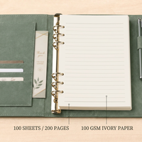 Organiseur de carnet à anneaux A5 personnalisé en cuir PU rechargeable avec fentes pour cartes, attache pour stylo et impression de logo