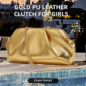 批发奢华女式金色<span class=keywords><strong>PU</strong></span>皮革手拿包，带链条肩带，时尚皱纹云设计，适合女孩 - Product Image 2