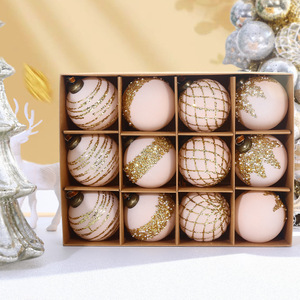Nuevo Juego de Adornos Navideños de Plástico Flocado Pintado, 8 cm, 9 Piezas y 12 Piezas, Bolas Colgantes para Árbol de Navidad - Product Image 3