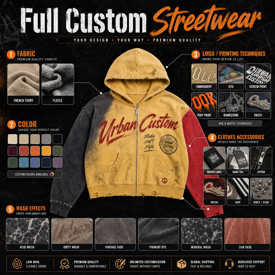 Custom Hoodie Oversized Full Zip Pullover Graphic Print Private Label ...