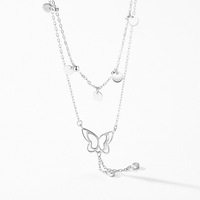 Collar de Plata de Ley 925 con Colgante de Mariposa Circular con Lentejuelas