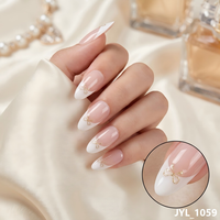 Faux Ongles de Luxe en Gros, Forme Amande, Motif Nœud Doré Pailleté, Ongles Artificiels à Marque Privée