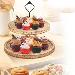 ชั้นวางขนมสองชั้นสไตล์ยุโรป ถาดเค้กไม้ทรงกลม สำหรับงานเลี้ยงวันเกิด - Product Image 4
