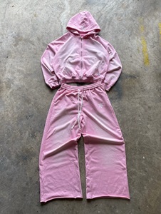 Quần Áo sản xuất tùy chỉnh quá khổ trống aicd rửa 2 miếng Zip Up hoodie rộng chân loe baggy Sweatpants Set - Product Image 2