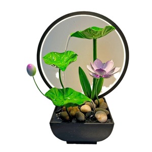 Fontaine d'eau de bureau Lotus avec rétroéclairage, décoration Feng Shui rectangulaire pour bureau, salon, entrée, ornement paysager - Product Image 5